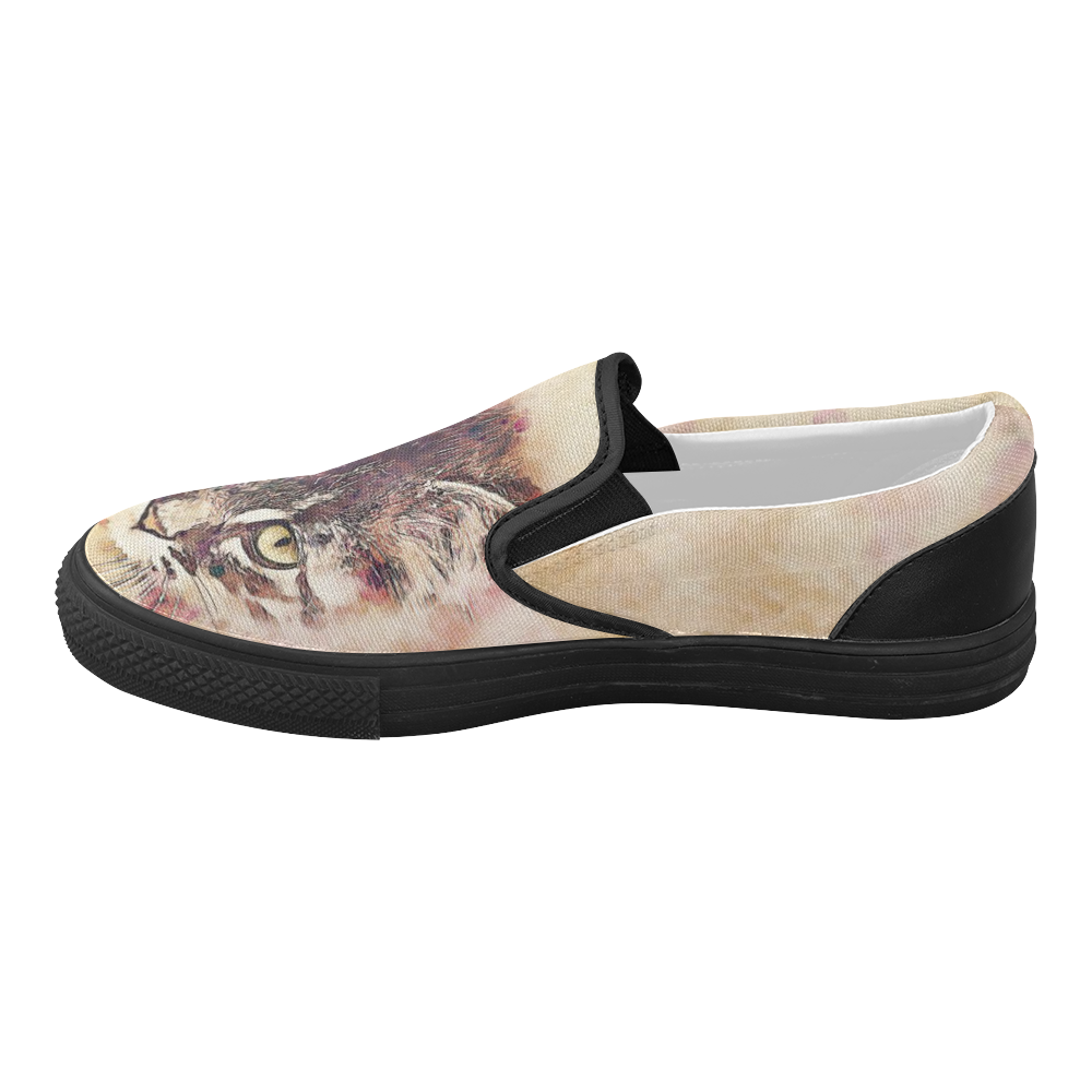 watercolor cat Women's Slip-on Canvas Shoes (Model 019)