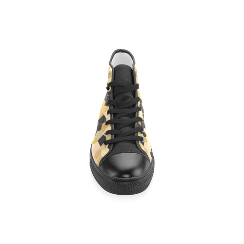 Gold and Black Mosaic Women's Classic High Top Canvas Shoes (Model 017)