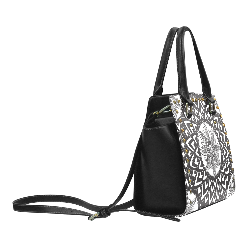 Black and white mandala Rivet Shoulder Handbag (Model 1645)