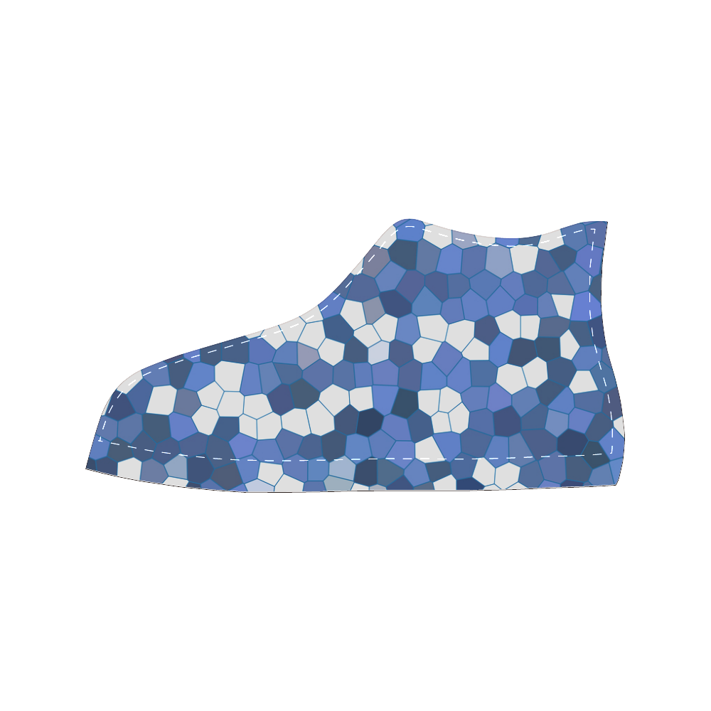 Blue White Mosaic Women's Classic High Top Canvas Shoes (Model 017)
