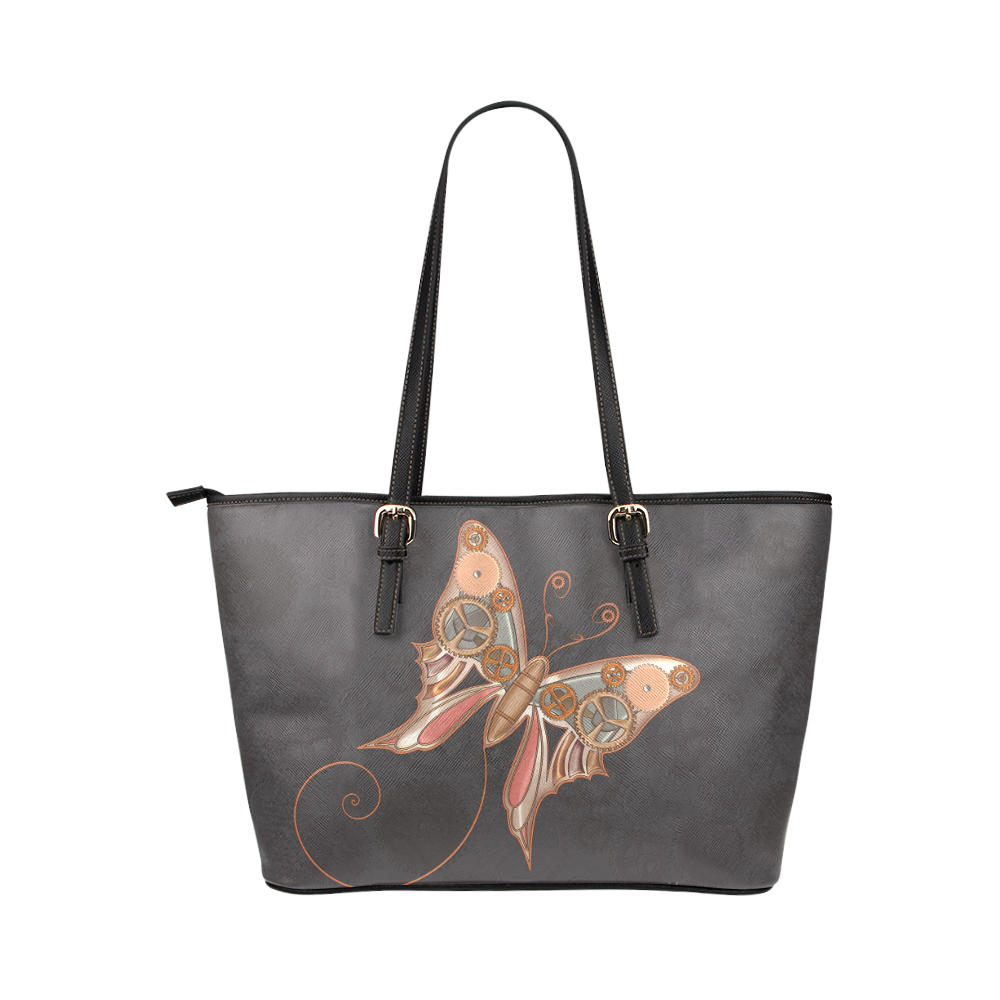 Steampunk Mechanical Butterfly by ArtformDesigns Leather Tote Bag/Large (Model 1651)