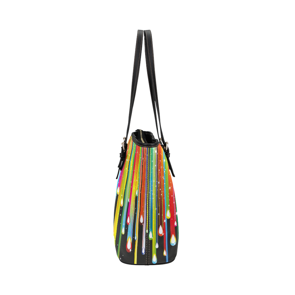 Colorful Stripes and Drops Leather Tote Bag/Small (Model 1651)