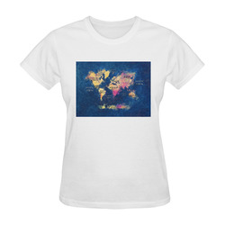 world map oceans and continents Sunny Women's T-shirt (Model T05)