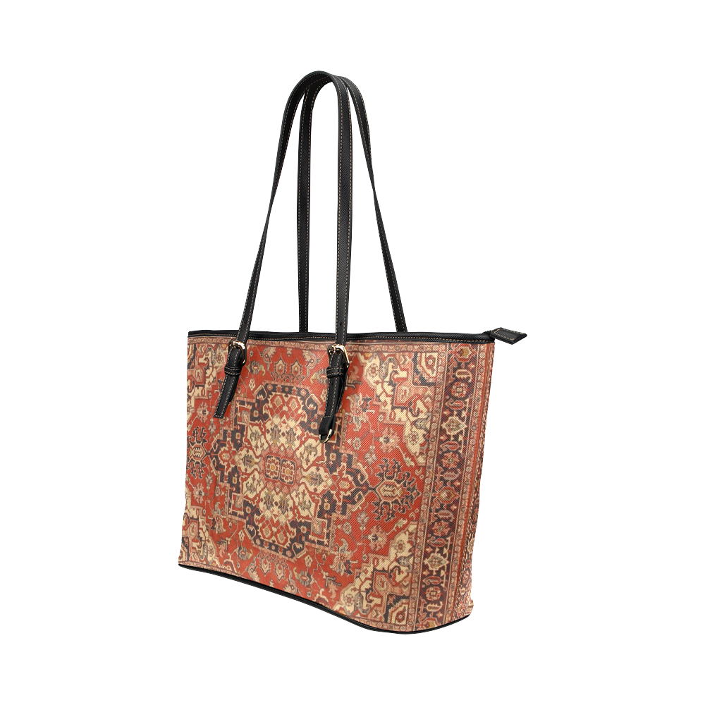 Vintage Floral Persian Rug Animals Leather Tote Bag/Small (Model 1651)