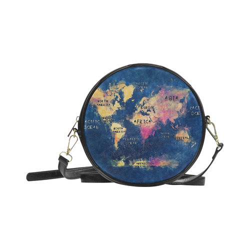 world map oceans and continents Round Sling Bag (Model 1647)