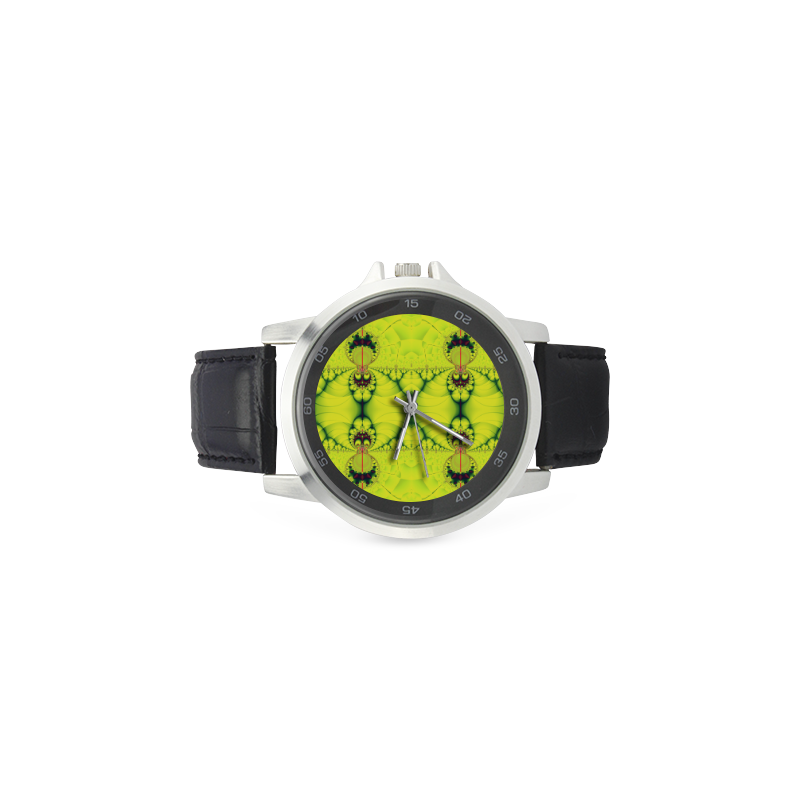 Sunny Day in the Tropics Fractal Abstract Unisex Stainless Steel Leather Strap Watch(Model 202)