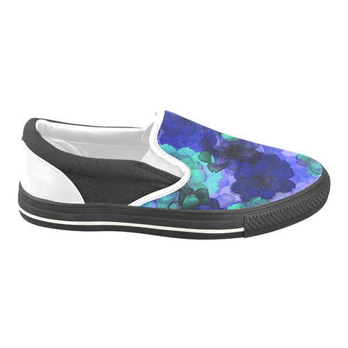 Blue Green Flower Power Blossom Women's Unusual Slip-on Canvas Shoes (Model 019)