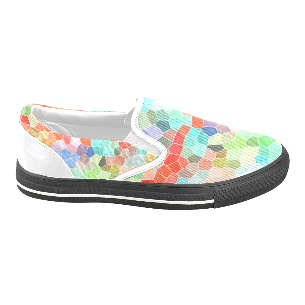 Colorful Mosaic Women's Unusual Slip-on Canvas Shoes (Model 019)