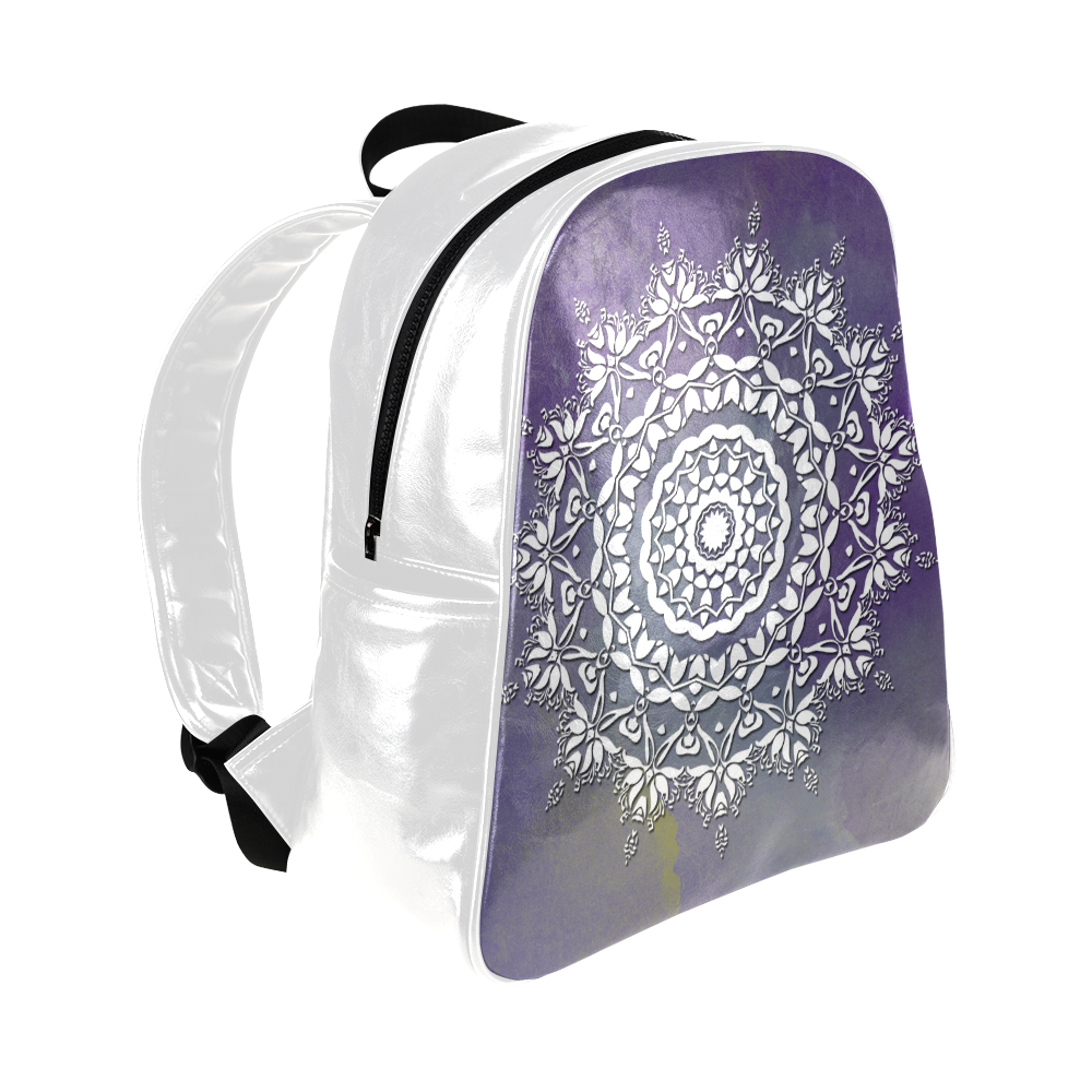 Floral watercolor Violet and white mandala Multi-Pockets Backpack (Model 1636)