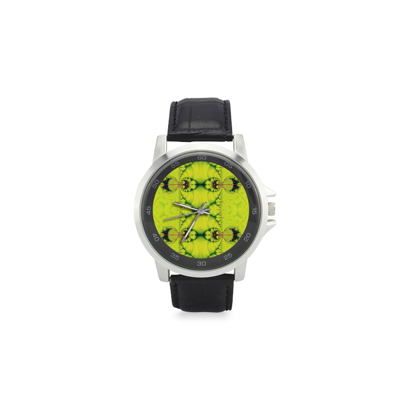 Sunny Day in the Tropics Fractal Abstract Unisex Stainless Steel Leather Strap Watch(Model 202)