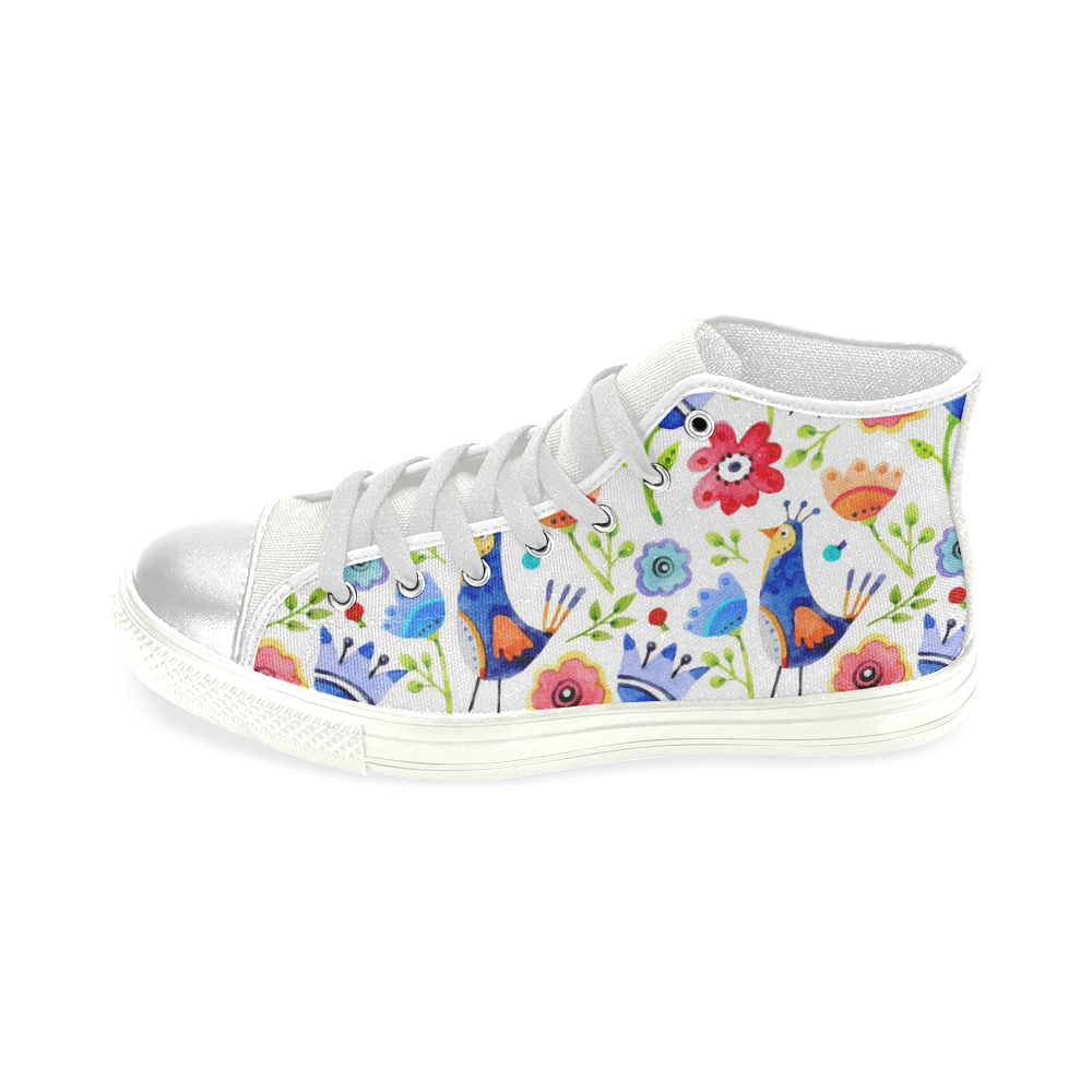 Cute Birds And Flowers Floral Women's Classic High Top Canvas Shoes (Model 017)