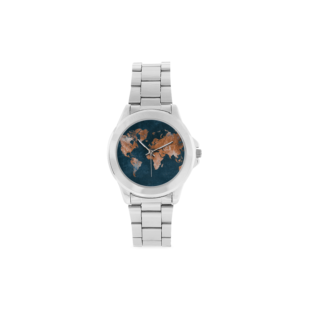 world map Unisex Stainless Steel Watch(Model 103)
