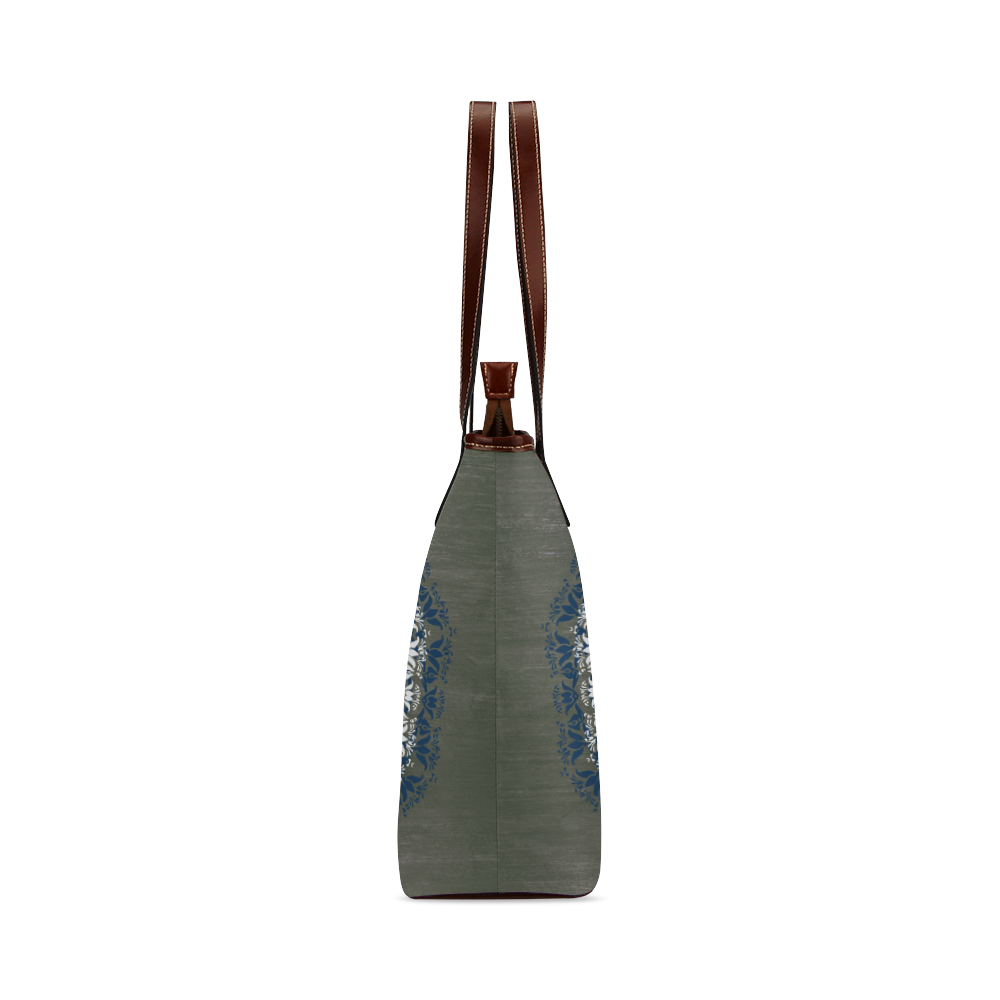 Blue, grey and white mandala Shoulder Tote Bag (Model 1646)