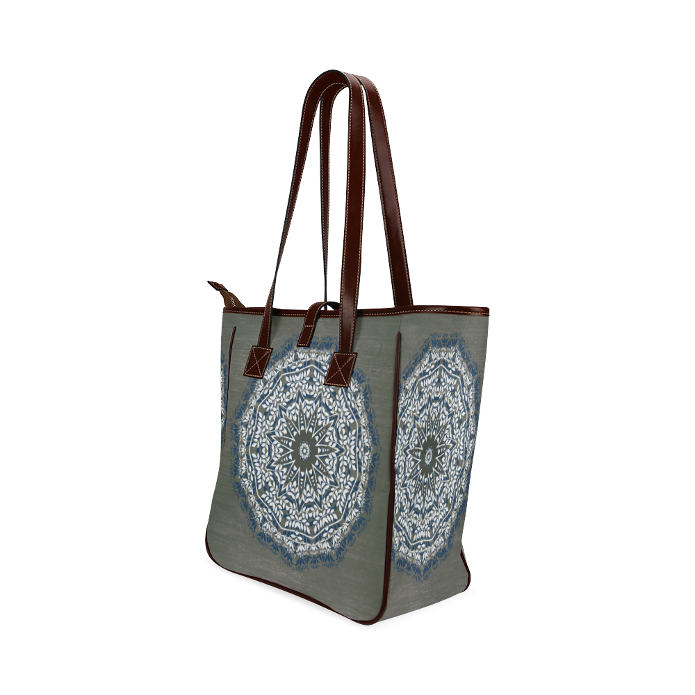 Blue, grey and white mandala Classic Tote Bag (Model 1644)