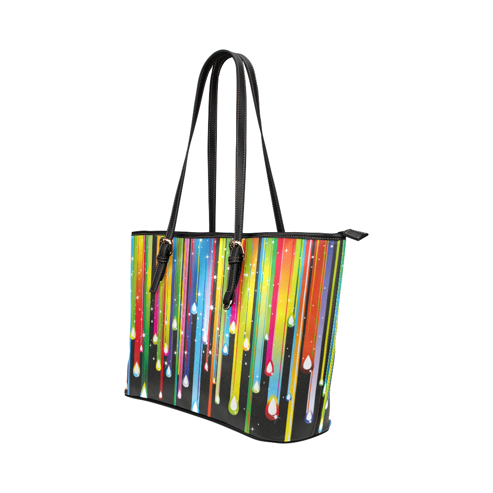 Colorful Stripes and Drops Leather Tote Bag/Large (Model 1651)