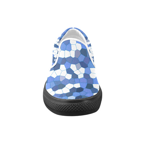 Blue White Mosaic Women's Unusual Slip-on Canvas Shoes (Model 019)