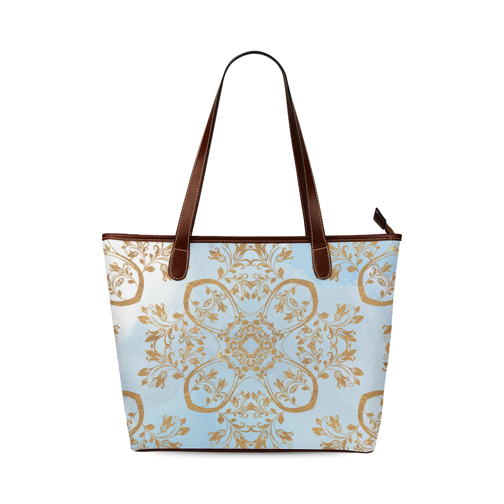 Gold and blue flourish ornament mandala Shoulder Tote Bag (Model 1646)