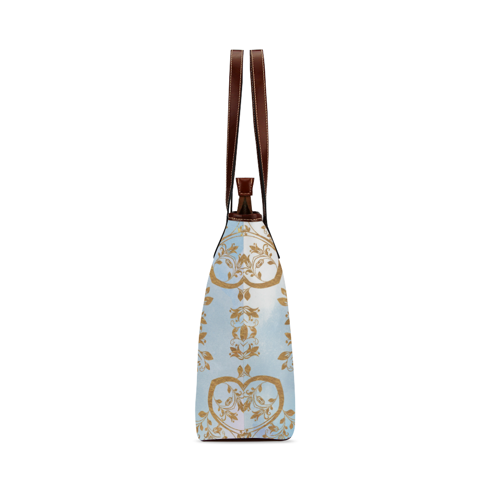 Gold and blue flourish ornament mandala Shoulder Tote Bag (Model 1646)