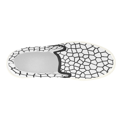 Black and White Mosaic Women's Slip-on Canvas Shoes (Model 019)
