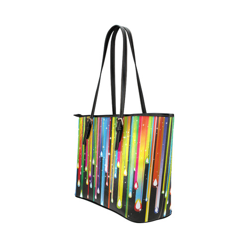 Colorful Stripes and Drops Leather Tote Bag/Large (Model 1651)