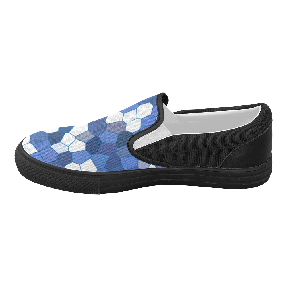 Blue White Mosaic Women's Slip-on Canvas Shoes (Model 019)