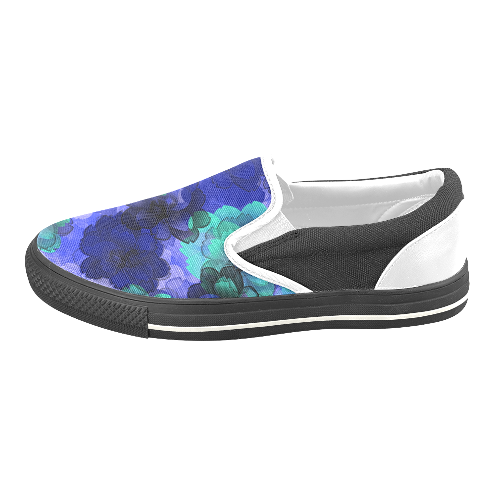 Blue Green Flower Power Blossom Women's Unusual Slip-on Canvas Shoes (Model 019)