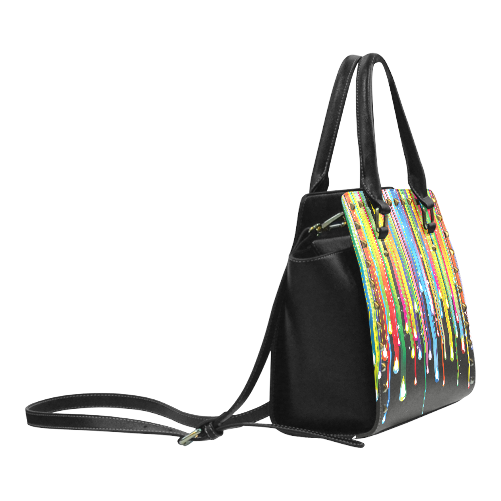 Colorful Stripes and Drops Rivet Shoulder Handbag (Model 1645)
