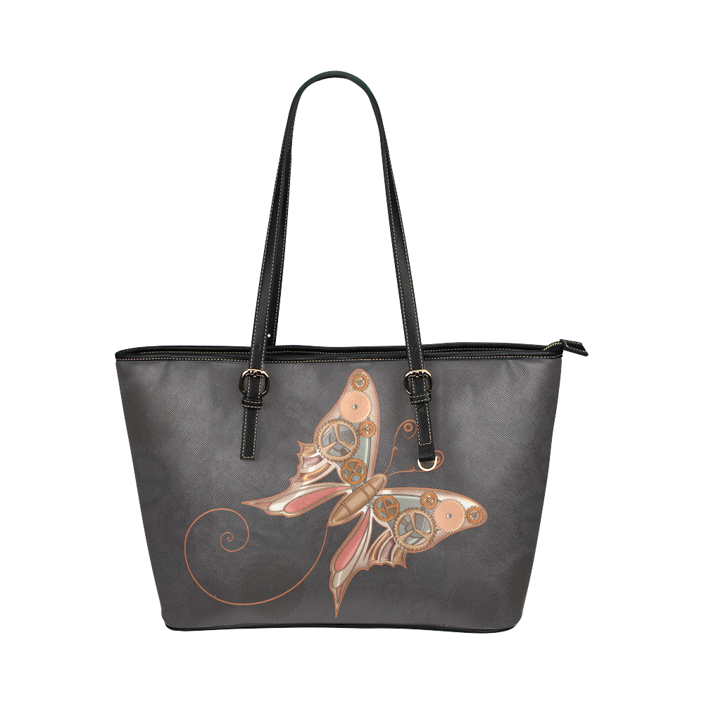 Steampunk Mechanical Butterfly by ArtformDesigns Leather Tote Bag/Small (Model 1651)