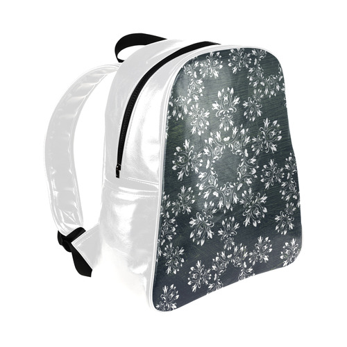 White and gray Flourish ornament mandala design Multi-Pockets Backpack (Model 1636)