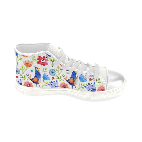 Cute Birds And Flowers Floral Women's Classic High Top Canvas Shoes (Model 017)