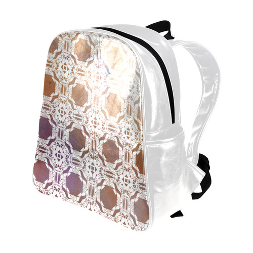 White  and gold watercolor mosaic mandala Multi-Pockets Backpack (Model 1636)