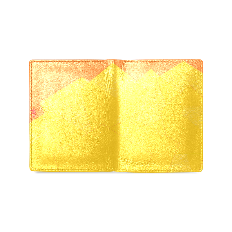 Yellow Abstract Octogonlal Flowers Men's Leather Wallet (Model 1612)