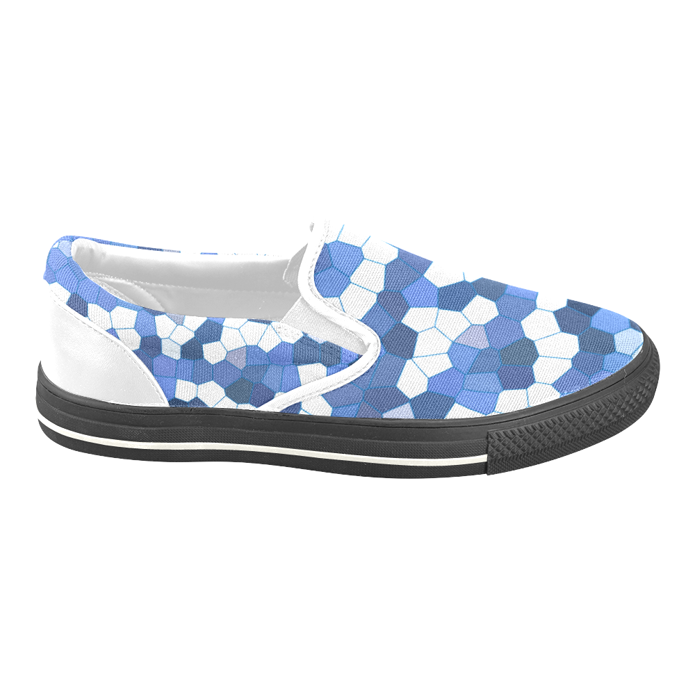 Blue White Mosaic Women's Unusual Slip-on Canvas Shoes (Model 019)