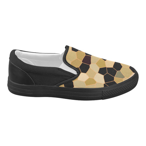 Gold and Black Mosaic Women's Slip-on Canvas Shoes (Model 019)