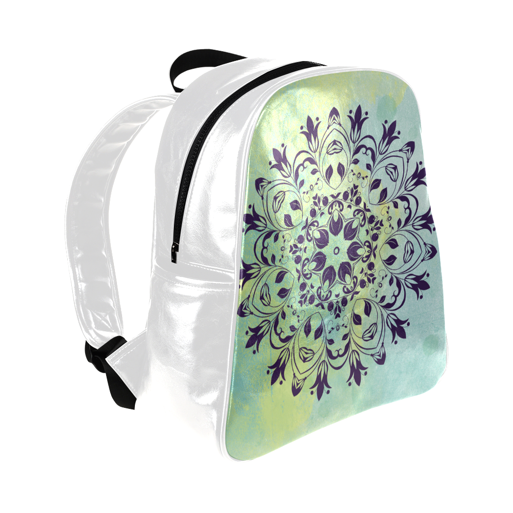 Flourish purple and blue watercolor mandala Multi-Pockets Backpack (Model 1636)