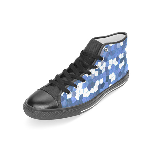 Blue White Mosaic Women's Classic High Top Canvas Shoes (Model 017)