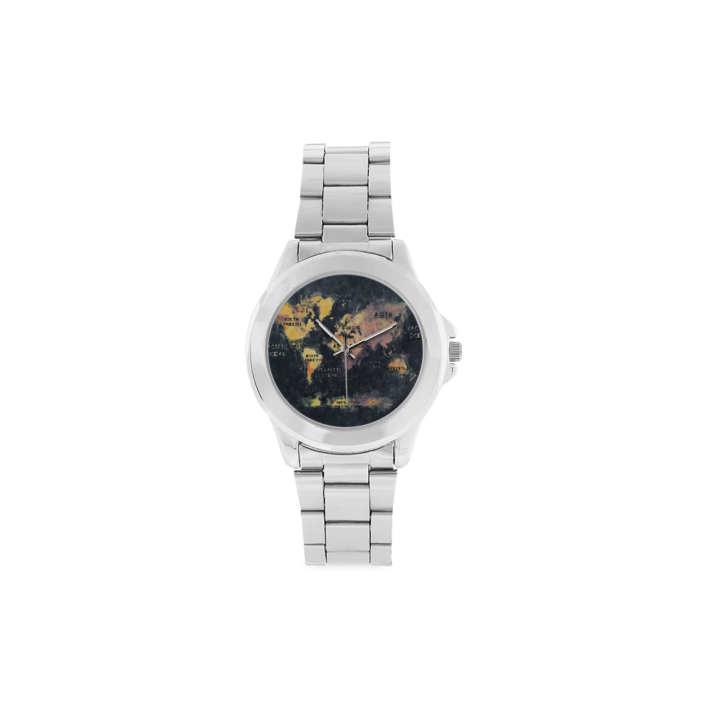 world map OCEANS and continents Unisex Stainless Steel Watch(Model 103)
