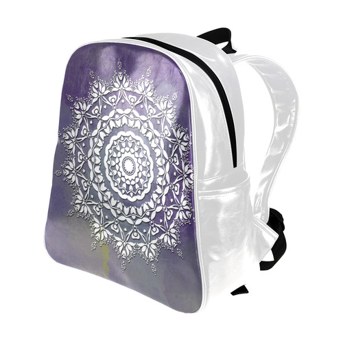 Floral watercolor Violet and white mandala Multi-Pockets Backpack (Model 1636)