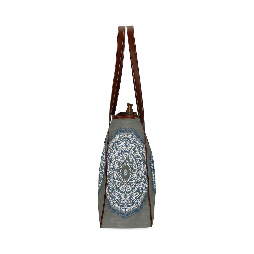 Blue, grey and white mandala Classic Tote Bag (Model 1644)