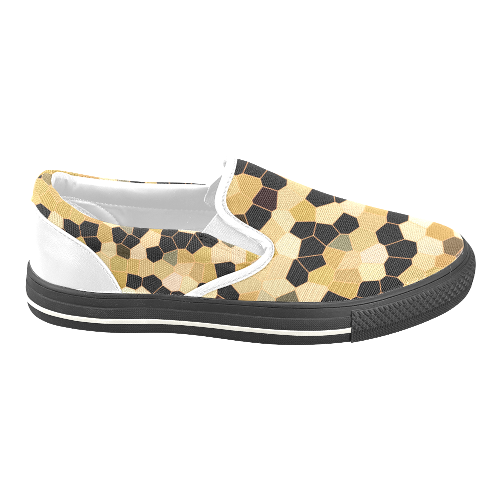 Gold and Black Mosaic Women's Unusual Slip-on Canvas Shoes (Model 019)
