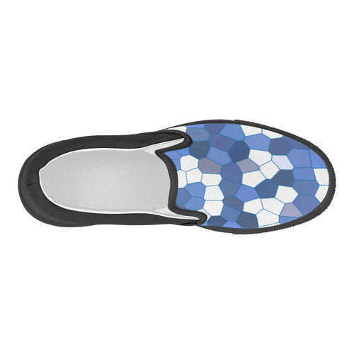 Blue White Mosaic Women's Slip-on Canvas Shoes (Model 019)