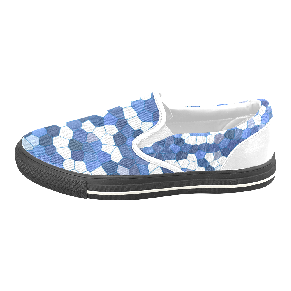 Blue White Mosaic Women's Unusual Slip-on Canvas Shoes (Model 019)