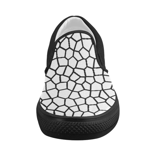 Black and White Mosaic Women's Slip-on Canvas Shoes (Model 019)