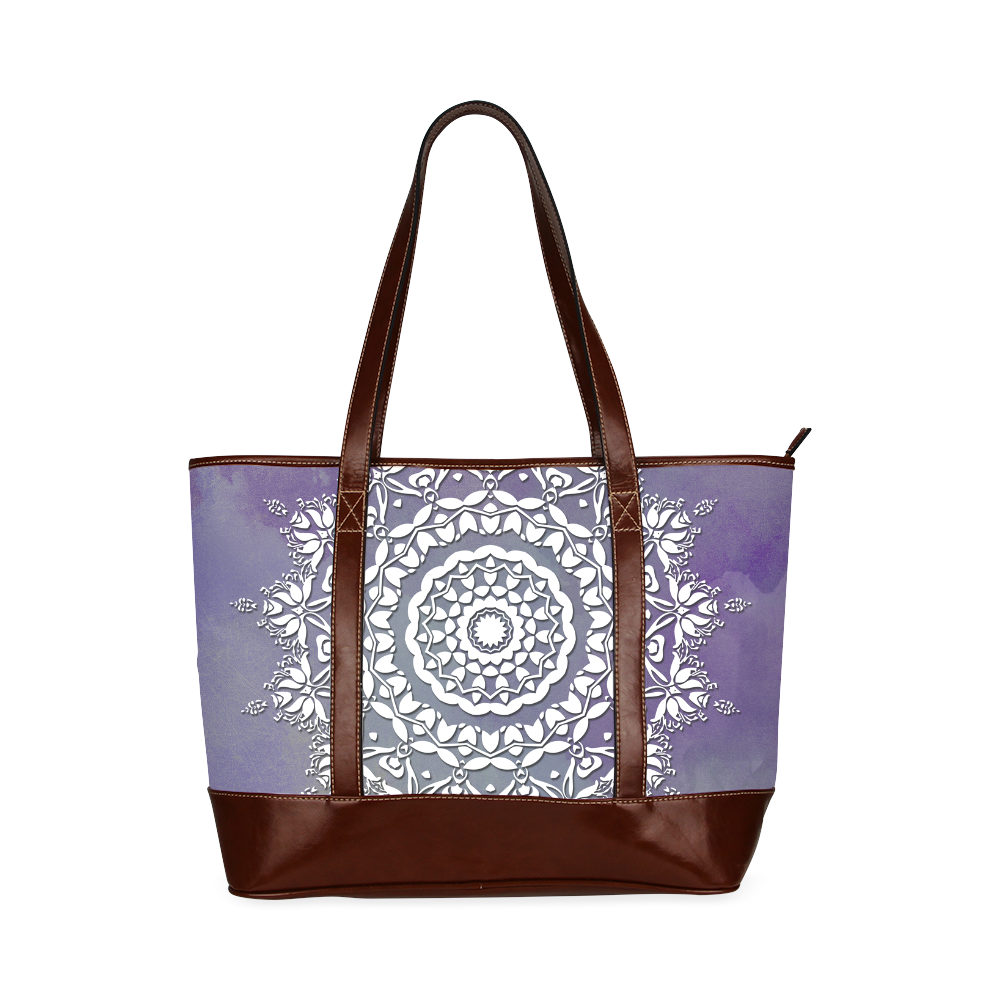 Floral watercolor Violet and white mandala Tote Handbag (Model 1642)