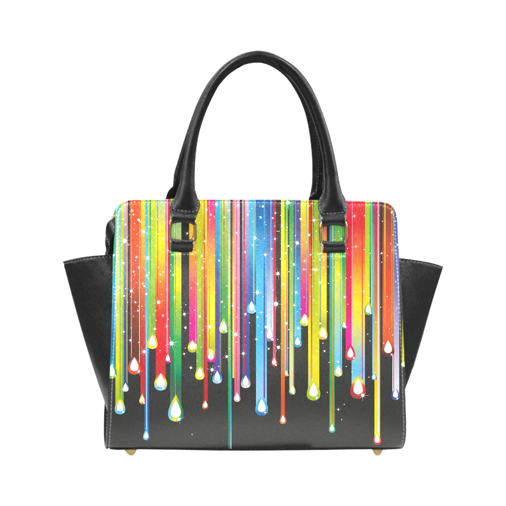 Colorful Stripes and Drops Rivet Shoulder Handbag (Model 1645)