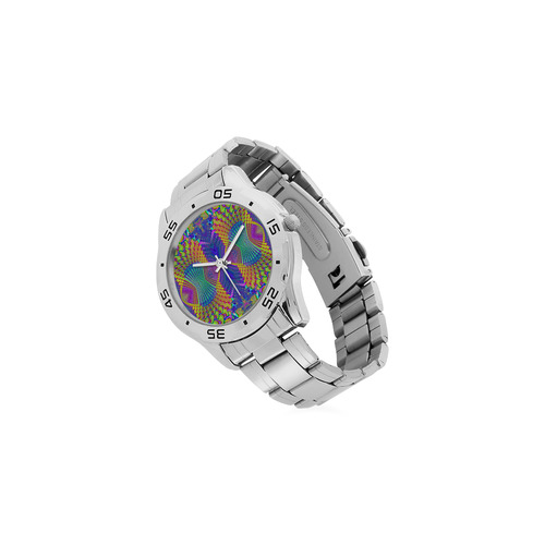 Multicolored Olympic Torches Fractal Abstract Men's Stainless Steel Analog Watch(Model 108)