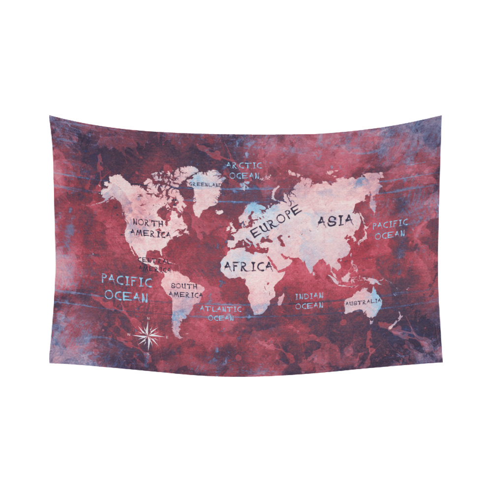 world map Cotton Linen Wall Tapestry 90"x 60"