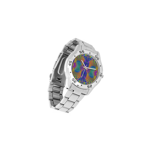 Multicolored Olympic Torches Fractal Abstract Men's Stainless Steel Analog Watch(Model 108)