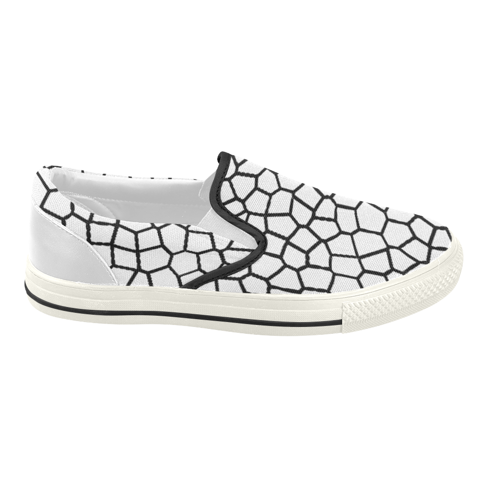 Black and White Mosaic Women's Slip-on Canvas Shoes (Model 019)