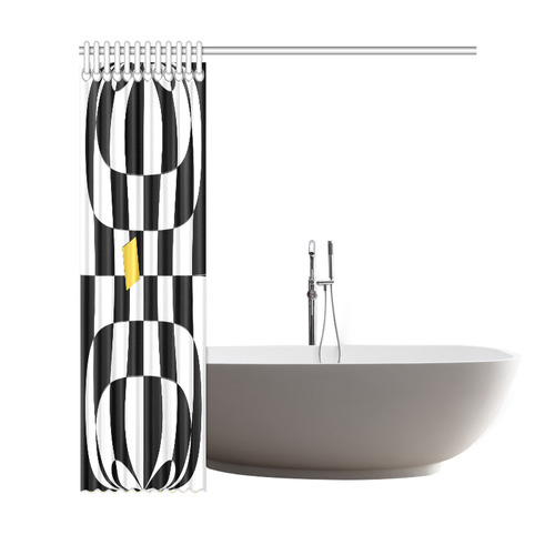 Dropout Yellow Black and White Distorted Check Shower Curtain 69"x72"